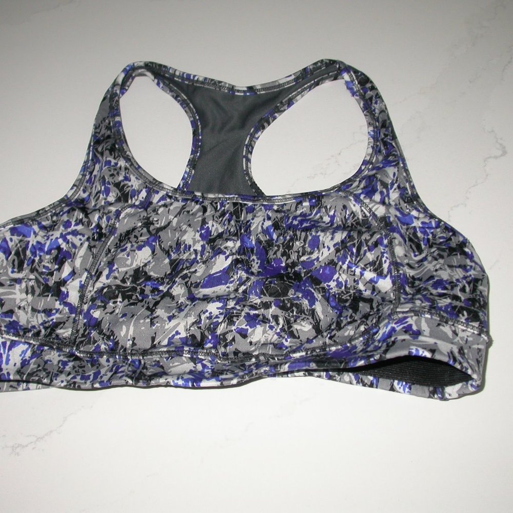 Blue and Grey Patterned Sports Bra